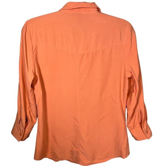 Silkland 100% Silk Light Orange Button Down Blouse Rolled Sleeves Size Medium - Picture 3 of 6